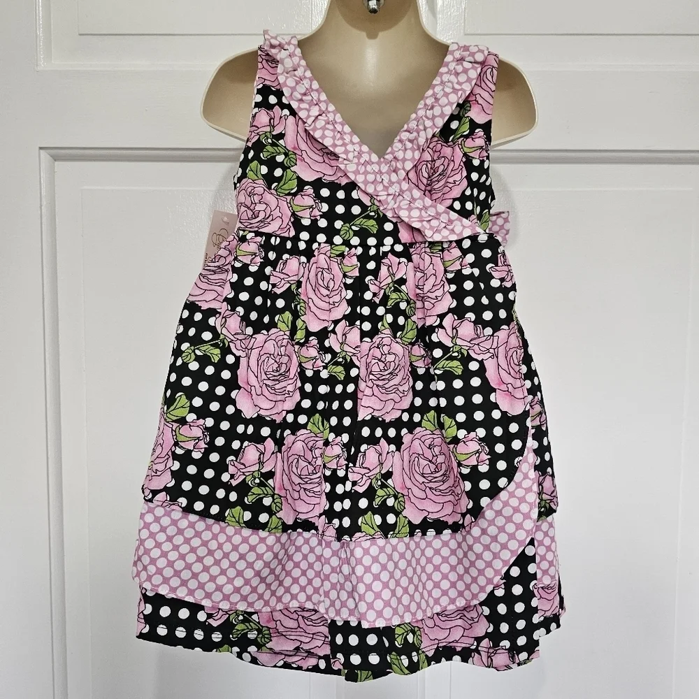 Hatch & Cloak Bye Bye Birdie Scoop Neck Wrap Dress Floral Polka Dot Size 2T